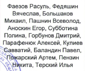 Состав команды: фрагмент оригинального протокола